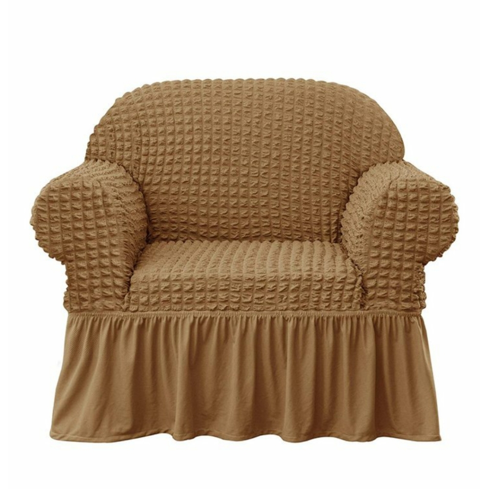 Oatmeal Skirted Armchair slipcover